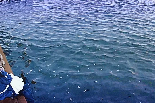GIF of lizel in kamen rider gavv sitting at the ledge before a river looking very sad
