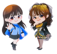 chibi art of lachesis and rinne from kamen rider gotchard
